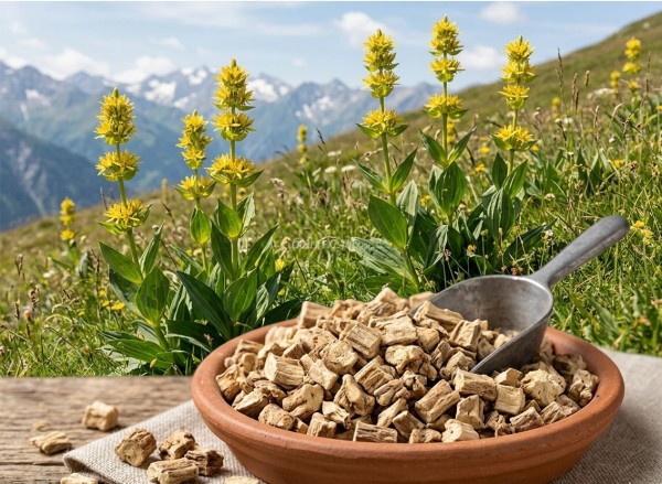 Enzianwurzel geschnitten